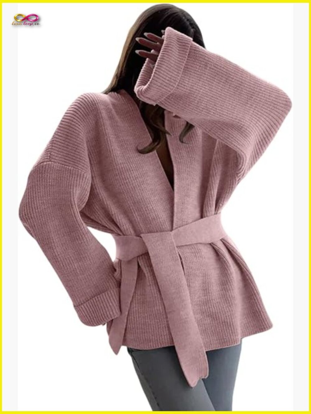 Oversized Knit Cardigan Wrap Sweater Long Sleeve Loose Fit Open Front Belted